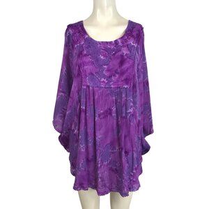 SAKKAS - WOMEN'S FREE SIZE - PURPLE GLEEO EMBROIDERED SEQUIN PONCHO BLOUSE TOP